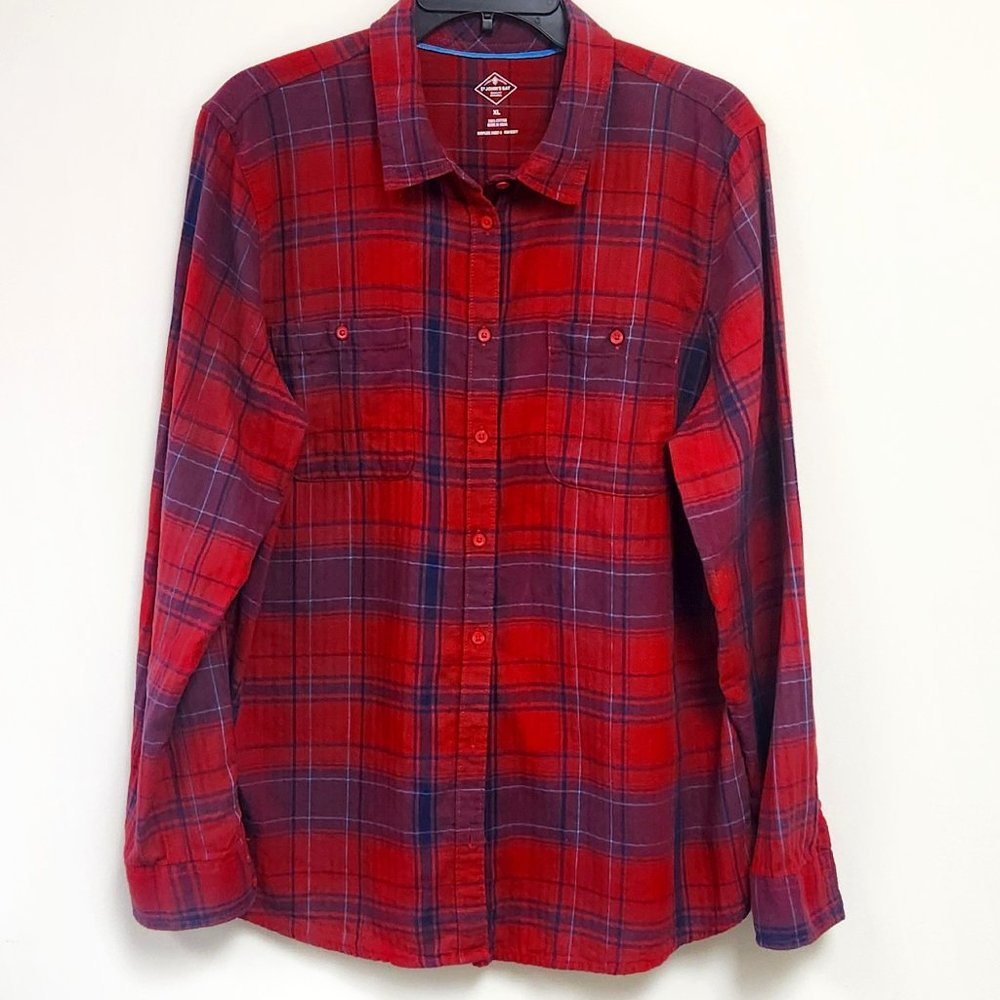 XL Women's St. John's Bay Red and Blue Button Down Shirt